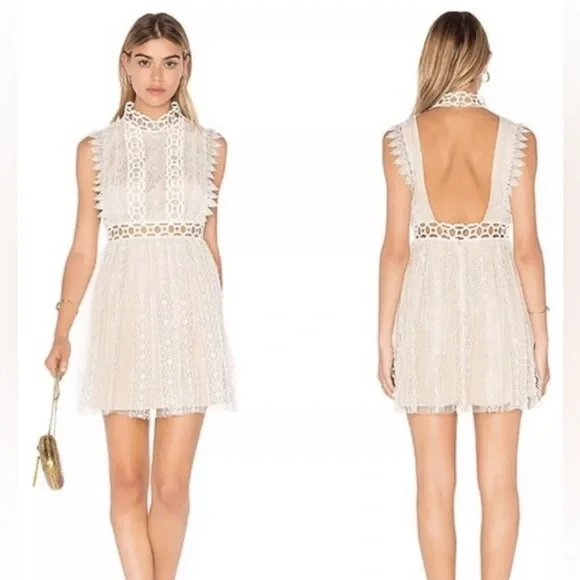 FREE PEOPLE Forever Lace Crochet Babydoll OPEN Back Mini Dress SZ 2 - Picture 2 of 7